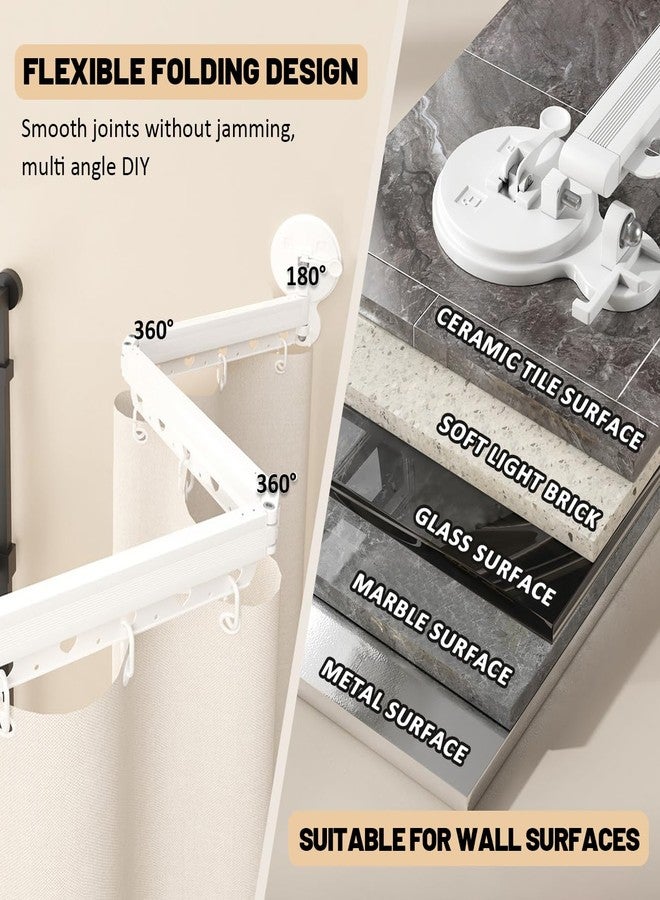 EHERDM Wall Mounted Folding Shower Curtain Rod Punch-Free Suction Cups 360°Collapsible Shower Curtain Rod for Bathroom Corner Bathtub Retractable Laundry Rack 5-Fold 68" - Image 2